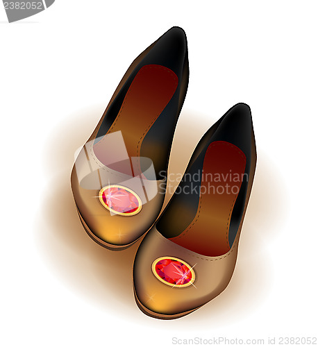 Image of ballets flats shoes with red brooch  