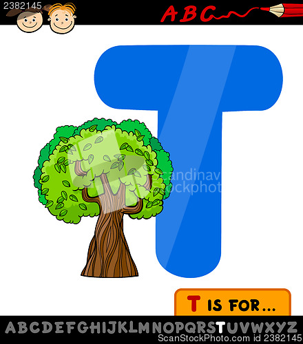 Image of letter t with tree cartoon illustration