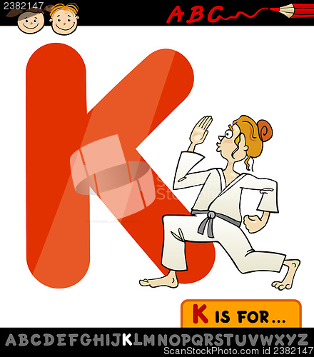 Image of letter k with karate cartoon illustration