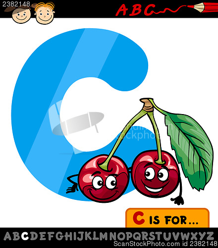 Image of letter c with cherry cartoon illustration