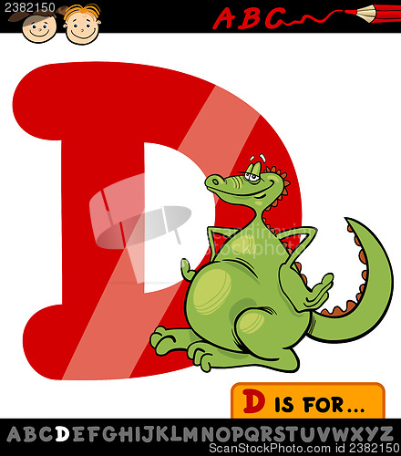 Image of letter d with dragon cartoon illustration