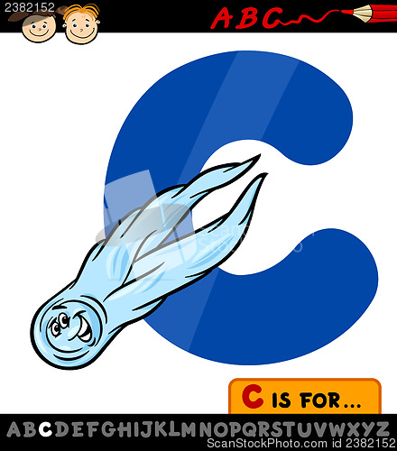 Image of letter c with comet cartoon illustration