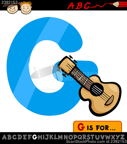 Image of letter g with guitar cartoon illustration