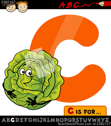 Image of letter c with cabbage cartoon illustration