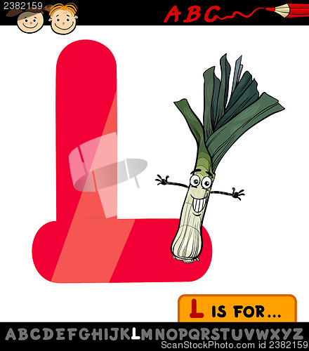 Image of letter l with leek cartoon illustration