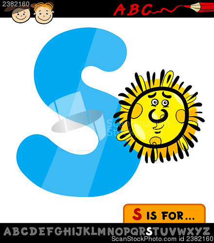 Image of letter s with sun cartoon illustration