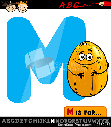 Image of letter m with melon cartoon illustration