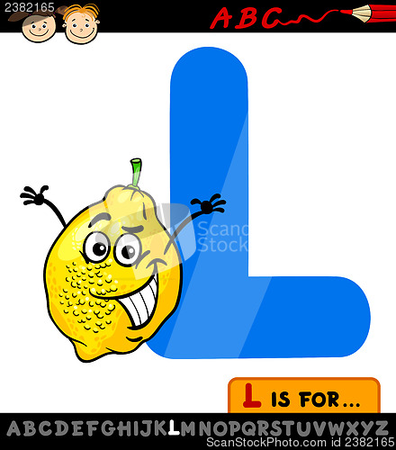 Image of letter l with lemon cartoon illustration