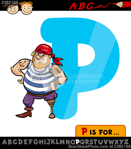 Image of letter p with pirate cartoon illustration