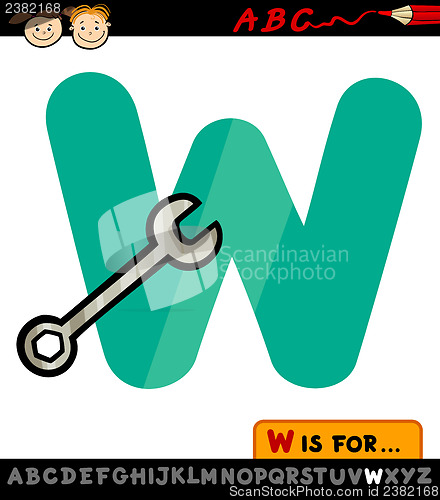 Image of letter w with wrench cartoon illustration