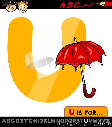 Image of letter u with umbrella cartoon illustration