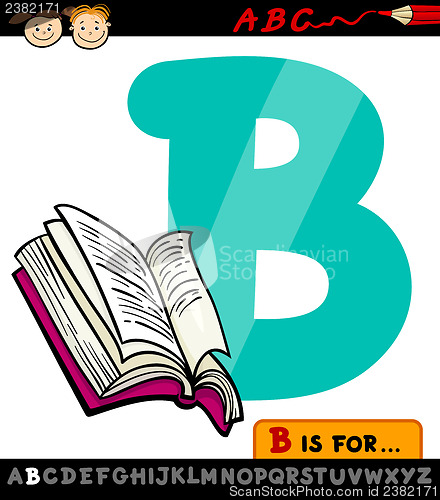 Image of letter b with book cartoon illustration