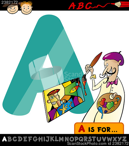 Image of letter a with artist cartoon illustration