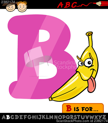 Image of letter b with banana cartoon illustration