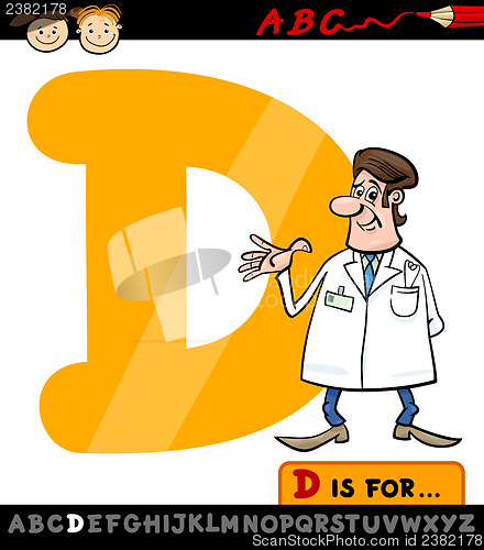 Image of letter d with doctor cartoon illustration