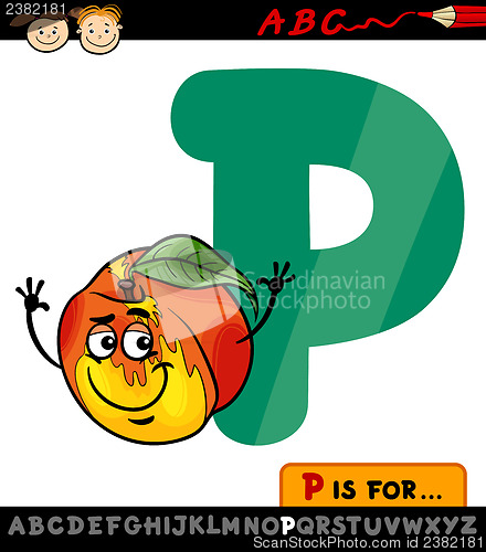 Image of letter p with peach cartoon illustration