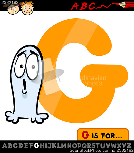 Image of letter g with ghost cartoon illustration
