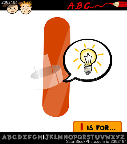 Image of letter i with idea sign cartoon illustration