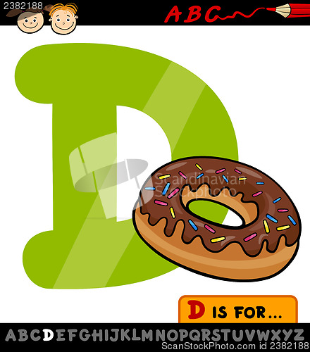 Image of letter d with donut cartoon illustration