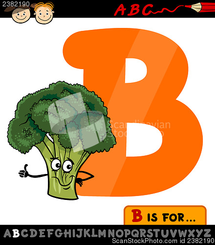 Image of letter b with broccoli cartoon illustration