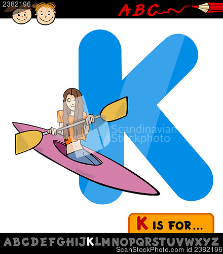 Image of letter k with kayak cartoon illustration