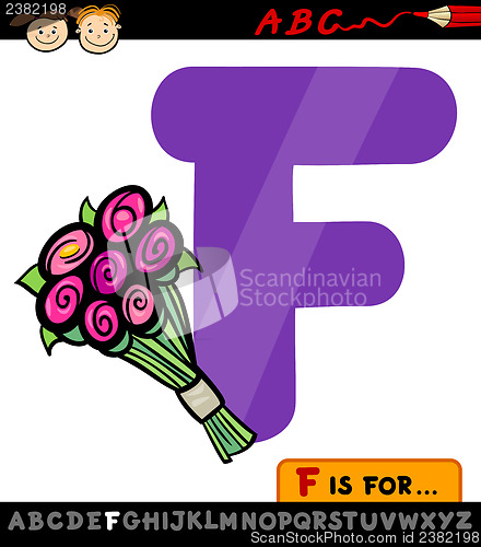 Image of letter f with flowers cartoon illustration