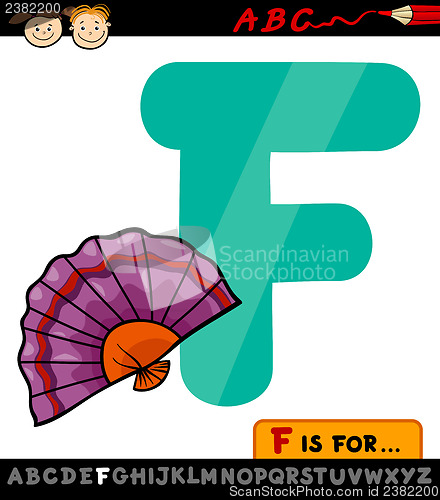 Image of letter f with fan cartoon illustration