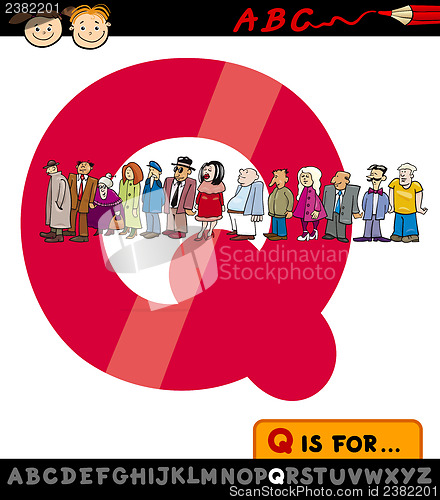 Image of letter q with queue cartoon illustration