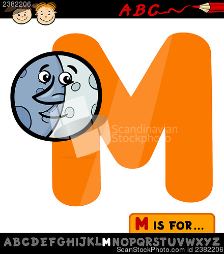 Image of letter m with moon cartoon illustration