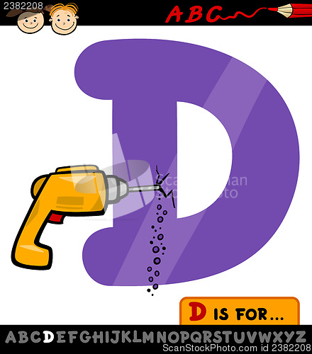 Image of letter d with drill cartoon illustration