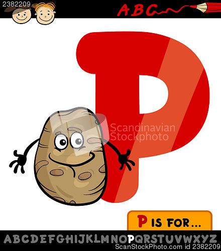 Image of letter p with potato cartoon illustration