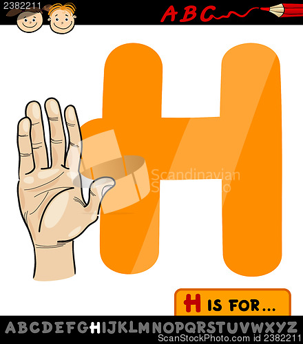 Image of letter h with hand cartoon illustration