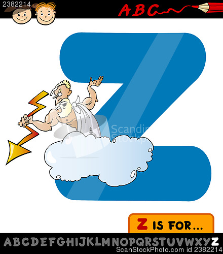 Image of letter z with zeus cartoon illustration
