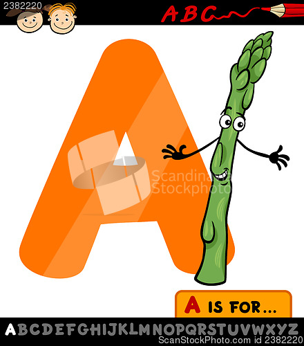 Image of letter a with asparagus cartoon illustration