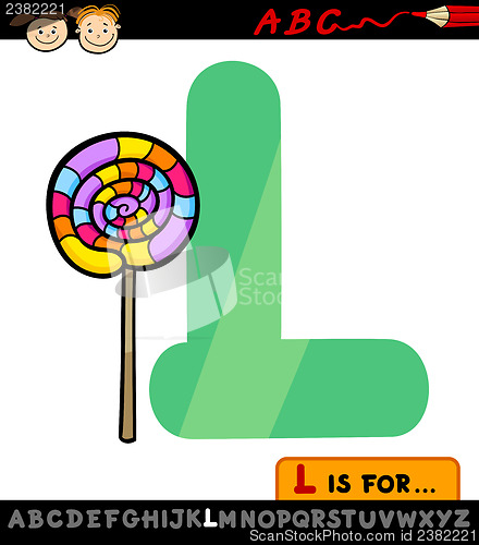 Image of letter l with lollipop cartoon illustration