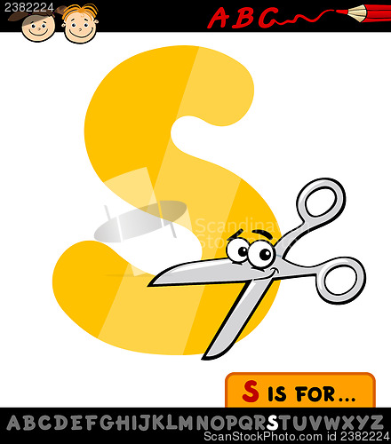 Image of letter s with scissors cartoon illustration