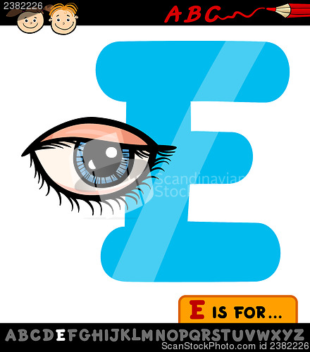 Image of letter e with eye cartoon illustration