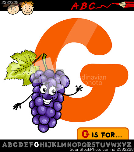 Image of letter g with grapes cartoon illustration