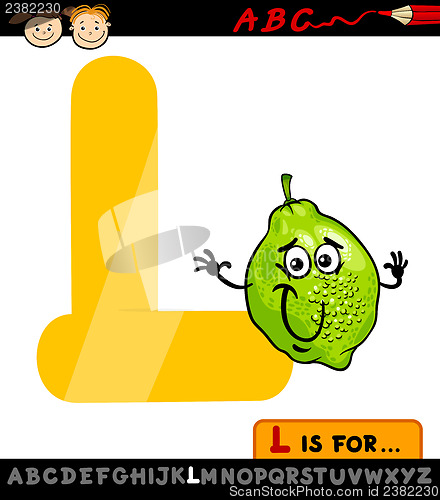 Image of letter l with lime cartoon illustration