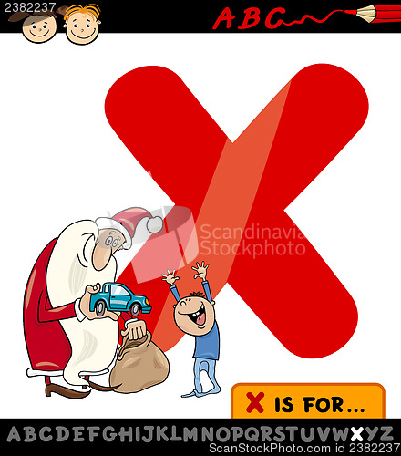 Image of letter x with xmas cartoon illustration