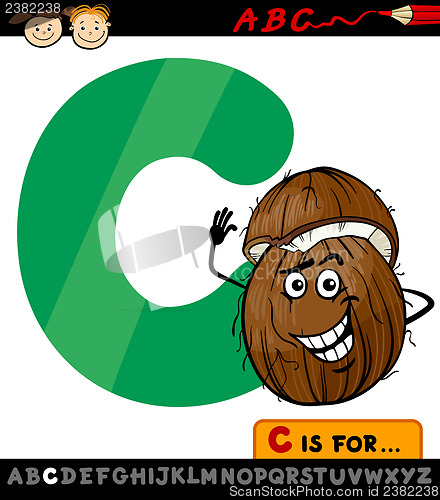 Image of letter c with coconut cartoon illustration