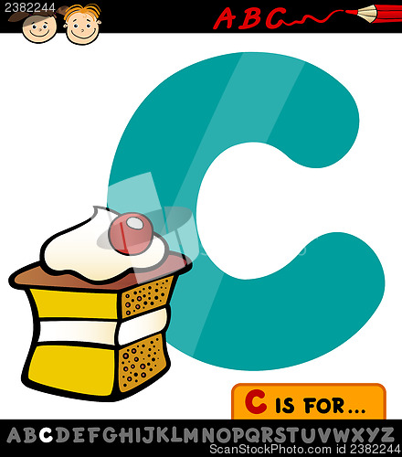 Image of letter c with cake cartoon illustration