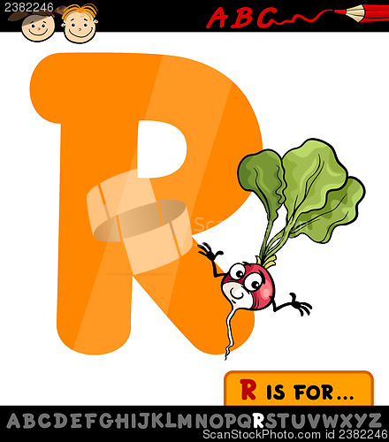Image of letter r with radish cartoon illustration