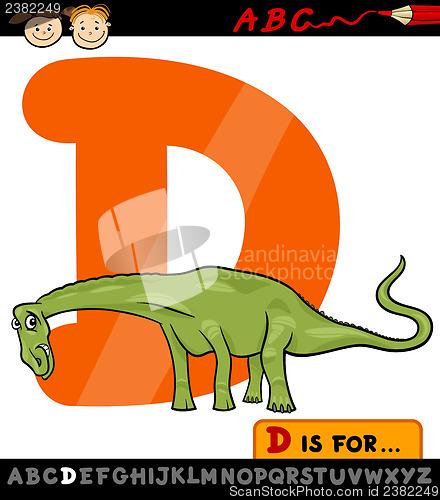 Image of letter d with dinosaur cartoon illustration