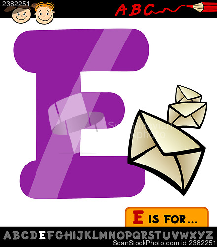 Image of letter e with envelope cartoon illustration