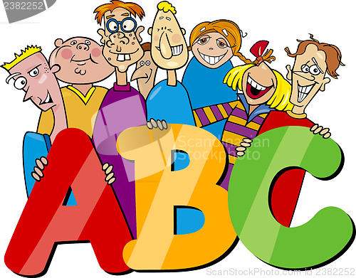 Image of kids with abc letters cartoon