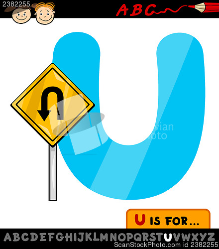 Image of letter u with u turn sign cartoon illustration