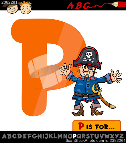 Image of letter p with pirate cartoon illustration