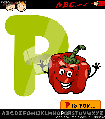 Image of letter p with pepper cartoon illustration