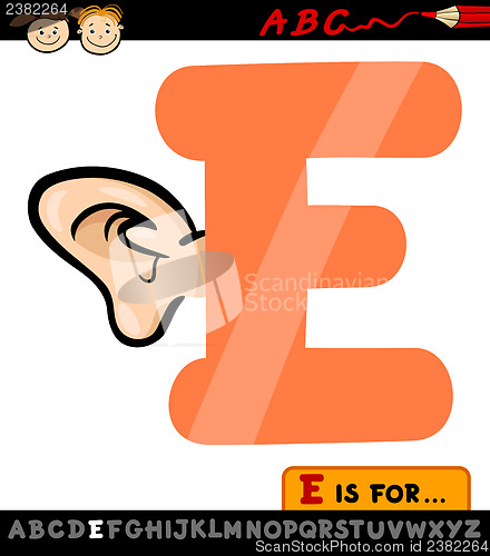 Image of letter e with ear cartoon illustration